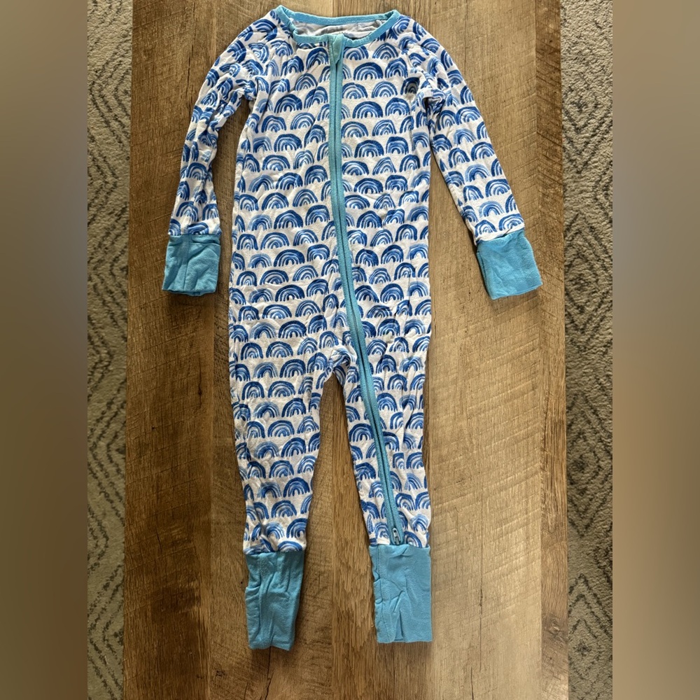 Little Sleepies Blue and White Rainbow Footie